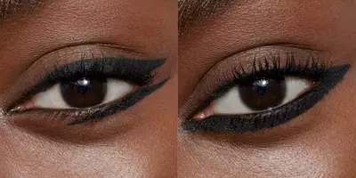 Estilo dramático de delineado en la parte inferior de los ojos en un tono de piel oscuro