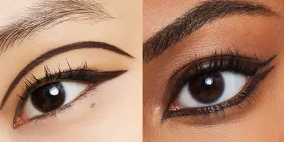 Impresionante delineador de ojos marrón con forma de pliegue de corte gráfico y delineador de ojos con forma de ala doble