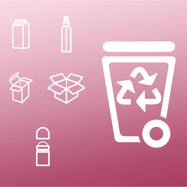 Diagrama que muestra cómo reciclar productos de belleza, productos para el cuidado de la piel, maquillaje y perfumes de Lancôme.